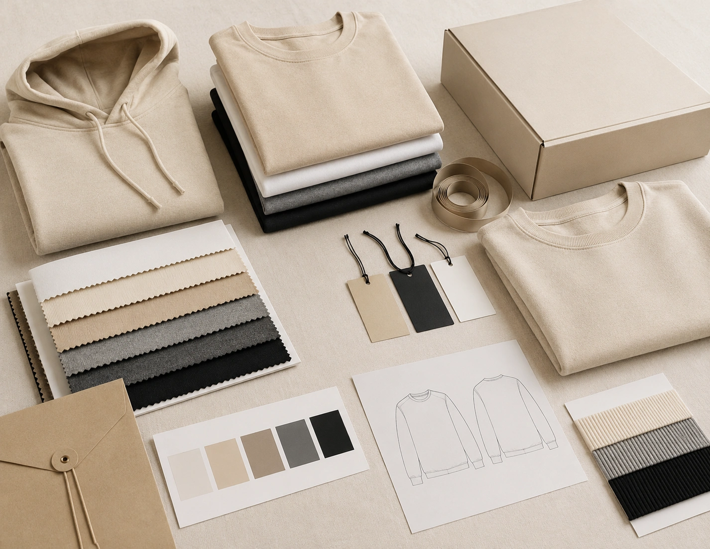 Private label garments with labels, hang tags and branded packaging