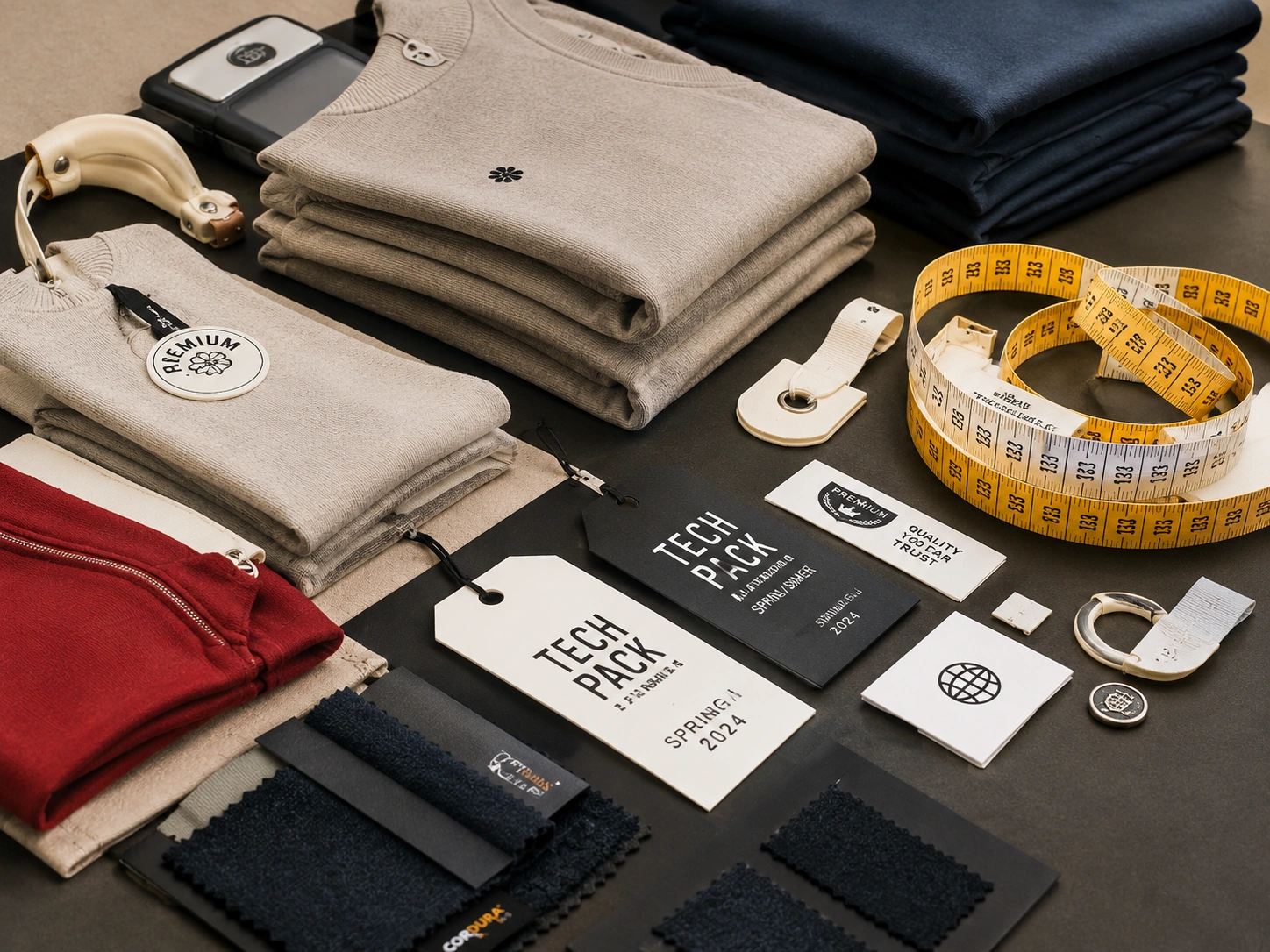 Tech pack fabric samples and label details