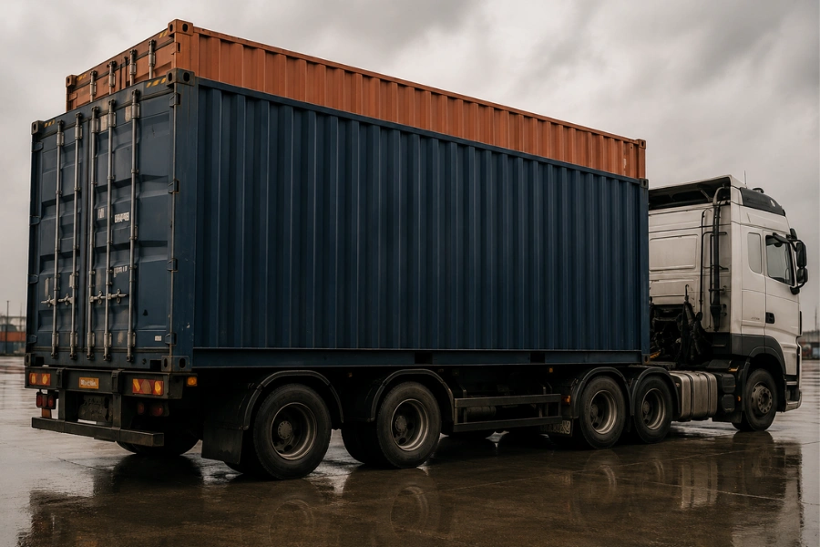 Export cartons, folded garments in polybags, packing table and shipment preparation